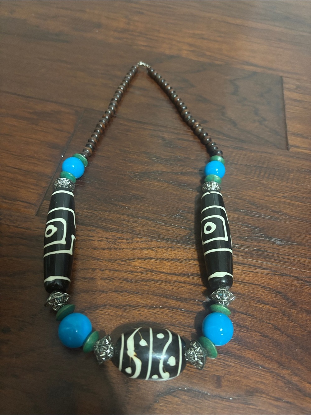 Tibetan Tzi Black and Turquoise Beaded Buddha3bodhi Necklace